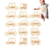 Juego de tarjetas de mes, sistema de letreros de madera, kit de 14 piezas de accesorios para fotos de crecimiento, pantalla de marcadores de registro de embarazo, para uso mensual de memoria