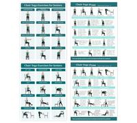 Juego de tarjetas de postura de yoga para silla, guía de estiramiento ilustrada, gráficos de entrenamiento de movilidad de 4 piezas, hojas de instrucciones de ejercicios visuales para descansos de