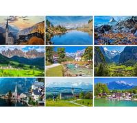 Juego de tarjetas postales Alpes - 9 tarjetas postales - Fotos imágenes de las montañas en Alemania (Bayern) Austria (Hallstatt) Italia (Dolomitas) Suiza (Zermatt Matterhorn)