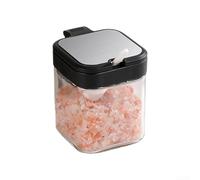 Juego de tarros de especias diseñado para uso culinario diario con cuerpo de vidrio hermético, tapa de fácil agarre, cuello ancho y cuchara medidora dedicada (negro, 1 unidad)