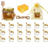 Juego de tarros de miel 45 ml, mini cristal con cuchara, abeja, tarjetas, perfecto para baby shower, bodas, fiestas
