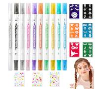 Juego de tatuajes brillantes para niños, 10 lápices de tatuaje respetuosos con la piel, 6 plantillas de tatuaje, 3 pegatinas, tatuajes temporales para niños y niñas, ideal para fiestas, Halloween y