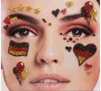 Juego de tatuajes faciales de Alemania con purpurina, brillantes autoadhesivos y pegatinas en negro, rojo y dorado | Maquillaje para fans de la Copa del Mundo, EM y Olympia