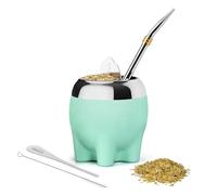 Juego de taza 5 en 1 de Yerba Mate de alta calidad, incluye calabaza de acero inoxidable (estrellas con purpurina, bonito estilo elefante), pajita de bombilla y juego de moldeador de té, 5.4 onzas