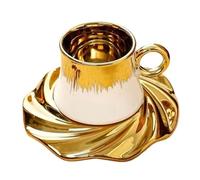 Juego de taza de café chapada en cerámica de Oriente Medio y Arabia Saudita, juego de taza dorada y platillo en caja de regalo (1 unidad)