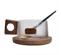Juego de taza de café, taza de té de vidrio con cuchara, posavasos de madera, taza de té con leche sencilla para el hogar