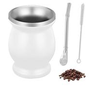 Juego de Taza de Calabaza de Acero Inoxidable,Taza Mate de Acero Inoxidable con Doble Pared Aislante, 260ml Juego de Té Mate, con Cuchara para Pajita y Cepillo de Limpieza(Blanco)