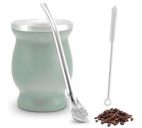 Juego de Taza de Calabaza de Acero Inoxidable,Taza Mate de Acero Inoxidable con Doble Pared Aislante, 260ml Juego de Té Mate, con Cuchara para Pajita y Cepillo de Limpieza(Verde)