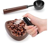 Juego de taza dosificadora de granos de café de madera de nogal y botella de esterilización, cuchara de acero inoxidable, medición precisa, reducción estática para café espresso, té, café, bar, kit de