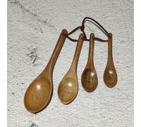 Juego de taza y cuchara medidora de madera de acacia y haya con correa de cuero transparente grabada, para cocina, hornear, café, miel, harina de azúcar, decoración rústica para el hogar, marrón (2