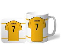 Juego de taza y posavasos personalizados "Back of Shirt" de 11oz para seguidores de Wolverhampton Wanderers FC, con licencia oficial, con los colores del club, ideal para aficionados de Wolves