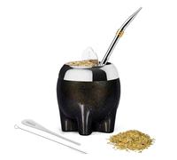 Juego de tazas 5 en 1 de Yerba Mate, incluye calabaza de acero inoxidable (estrellas con purpurina, bonito estilo elefante), pajita de bombilla y juego de moldeador de té, 5.5
