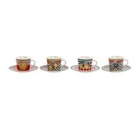 Juego de Tazas con Platos Home ESPRIT Amarillo Rojo Porcelana 12,5 x 12,5 x 1,5 cm (4 Unidades) - Marca: Home ESPRIT - EAN: 8424002160111