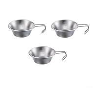 Juego de tazas de acero inoxidable adecuado para camping, mochileros, cocinar sobre el fuego, diseño compacto apilable con mango ergonómico para un fácil transporte (3)