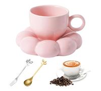 Juego de tazas de café de 250 ml con platillo: flores capuchino, tazas de café de cerámica, tazas de café expreso con posavasos, tenedores y cucharas, tazas de espresso para té, café, capuchino