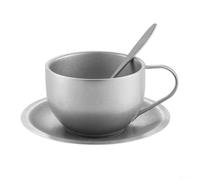 Juego de tazas de café de acero inoxidable de doble pared con alfombrilla y cuchara, taza térmica de diseño vintage para bebidas frías y calientes, resistente a la rotura y (180 ml)