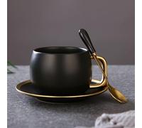 Juego de tazas de café de cerámica, diseño minimalista nórdico, tazas creativas en negro y dorado para los amantes del café, colección rústica y elegante para el hogar