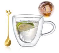 Juego de tazas de café de doble pared, 180 ml, vasos de té con asa y cuchara, tazas de café expreso de corazón, regalo para mujeres, día de la madre, cumpleaños, boda, día de San Valentín (1)