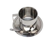 Juego de Tazas de café de Doble Pared de Acero Inoxidable, Elegante y Funcional para Oficinas, Cafeterías, Hogar, 1 Taza, 1 Cuchara, Platillo (260ml)