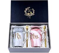 Juego de tazas de café Mr and Mrs, regalos de boda para parejas, tazas de café de porcelana, regalos de aniversario para pareja, regalos de compromiso, tazas de cerámica de mármol de 14 onzas