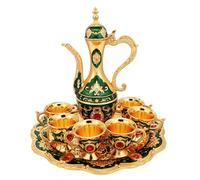 Juego de tazas de café turco, juego de té marroquí, taza de café turca de 6 piezas con olla, accesorios de cocina vintage para el hogar, fiesta, boda, verde