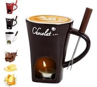 Juego de tazas de cerámica para fondue de chocolate con tenedores, mini olla para fondue con calentador de velas, queso, mantequilla, caramelo, taza para derretir postres, aperitivos y fiestas, hogar