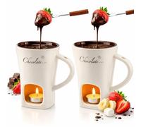 Juego de tazas de fondue para derretir tazas de cerámica de chocolate, luz de té, mini kit de olla de fondue con tenedor y vela, calentador de caramelos, regalo perfecto para citas nocturnas, San