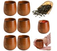 Juego de tazas de té de 6 tazas de té de palisandro liso pulido de 120 ml, chinas/japonesas naturales, taza de madera con aislamiento térmico reutilizable lavable-