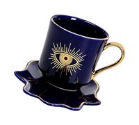 Juego de tazas de té de cerámica de uso diario y platillo, taza europea de mal de ojo para decoración de escritorio del hogar, regalo de mal de ojo y platillo