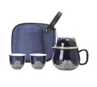 Juego de tazas de té de cerámica portátil, juego de taza de té portátil de gato de la suerte, juego de té de porcelana a prueba de golpes con colador de té para viajes y hogar