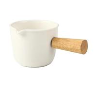 Juego de tazas medidoras de café expreso de cerámica, 2 piezas de 100 ml, blancas con mango de madera, diseño simple for café y espuma de leche, 6,6x5,4 cm