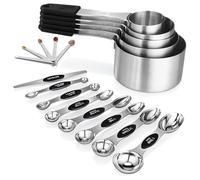 Juego de tazas medidoras y cucharas magnéticas de acero inoxidable, mango con grosor mejorado, 19 cucharas medidoras, utensilios de cocina para cocinar y hornear