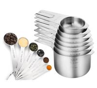 Juego de tazas y cucharas medidoras acero inoxidable con conector anillo. Aparatos cocina(Round 12 piece set)