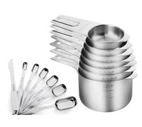 Juego de tazas y cucharas medidoras acero inoxidable con conector anillo. Aparatos cocina(Square 13 piece set)