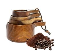 Juego de tazas y cucharas medidoras de madera - Cucharadita de madera de acacia de granja | Cuchara de condimento de sal de azúcar de granos de café | Accesorios para medir miel