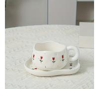 Juego de tazas y platillos de cerámica para café con diseño de tulipanes y rosas, pintados y construidos a , para uso doméstico