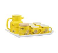 Juego de Té Asiático Juego De Té 9 Piezas, Tazas Café, Bandeja Cerámica Para Servir, Tetera, Jarra, Para Mujeres, Hogar, Sala Estar Vintage(Yellow)