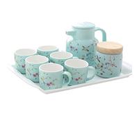 Juego de Té Asiático Juego De Té 9 Piezas, Tazas Café, Bandeja Cerámica Para Servir, Tetera, Jarra, Para Mujeres, Hogar, Sala Estar Vintage(Blue)