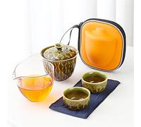 Juego de té chino de Kung Fu con bolsa de viaje, 2 tazas, tetera portátil de cerámica, tetera de porcelana, tazas de té de Gaiwán, juego de té de viaje para amantes del té (verde, 4 piezas)