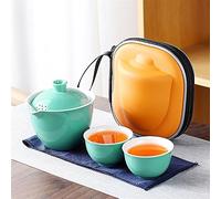 Juego de té chino de Kung Fu con bolsa de viaje, 2 tazas, tetera portátil de cerámica, tetera de porcelana, tazas de té de Gaiwán, juego de té de viaje para amantes del té (verde, 3 piezas)