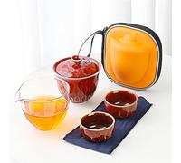 Juego de té chino de Kung Fu con bolsa de viaje, 2 tazas, tetera portátil de cerámica, tetera de porcelana, tazas de té de Gaiwán, juego de té de viaje para amantes del té (rojo, 4 piezas)