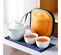 Juego de té chino de Kung Fu con bolsa de viaje, 2 tazas, tetera portátil de cerámica, tetera de porcelana, tazas de té de Gaiwán, juego de té de viaje para los amantes del té (verde claro, 3 piezas)