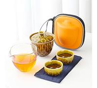 Juego de té chino de Kung Fu con bolsa de viaje, 2 tazas, tetera portátil de cerámica, tetera de porcelana, tazas de té de Gaiwán, herramienta de té, juego de té de viaje para amantes del té (amarillo