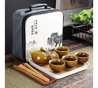 Juego de té chino de Kung Fu con bolsa de viaje, 4 tazas, tetera portátil de cerámica, tetera de porcelana, tazas de té de Gaiwán, herramienta de té, juego de té de viaje para los amantes del té