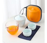 Juego de té chino de Kung Fu con bolsa de viaje de 2 tazas, tetera portátil de cerámica, tetera de porcelana, tazas de té de Gaiwán, juego de té de viaje para amantes del té (verde claro, 4 piezas)