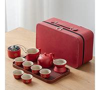 Juego de té chino de Kung Fu Tetera Doble Felicidad Porcelana Rojo Juego de Té de Boda Tetera, Suministros de Decoración de Boda Tradicional Chino, Juego de Servicio de Té de Cerámica Creativa (Color: