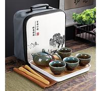 Juego de té chino Kung Fu con bolsa de viaje, 4 tazas, tetera portátil de cerámica, tetera de porcelana, tazas de té de Gaiwán, herramienta de té, juego de té de viaje para los amantes del té (azul)