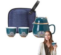 Juego de té con colador de té de porcelana a prueba de golpes y colador de | Portátil compacto apilable, ligero portátil, compatible con lavavajillas para camping,