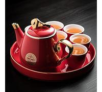 Juego de té de 8 piezas de China Juego de té para adultos Juego de vajilla de boda roja con bandeja de té Decoración de regalo de boda