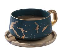 Juego de té de café, taza de café y platillo de porcelana, patrón de mármol, estilo nórdico, juego de tazas de té, tazas de café británicas, tazas de café latte, 300 ml (verde)